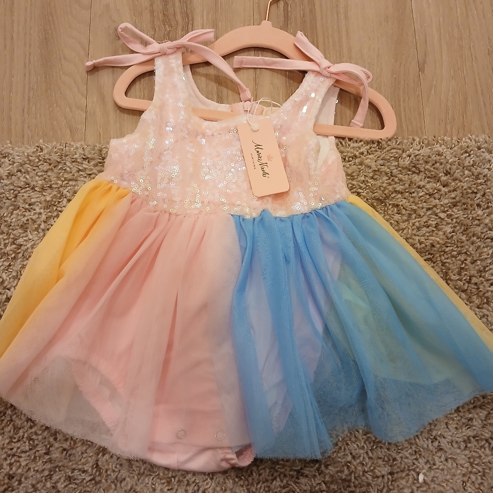 Baby girl marie nicole adorable sequined romper with colorful tool 12-18 MTH